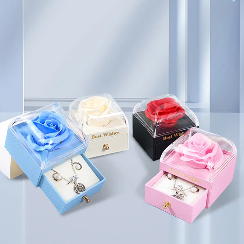Rose Flower Jewelry Box - Valentine's Day Gift Packaging for Necklaces