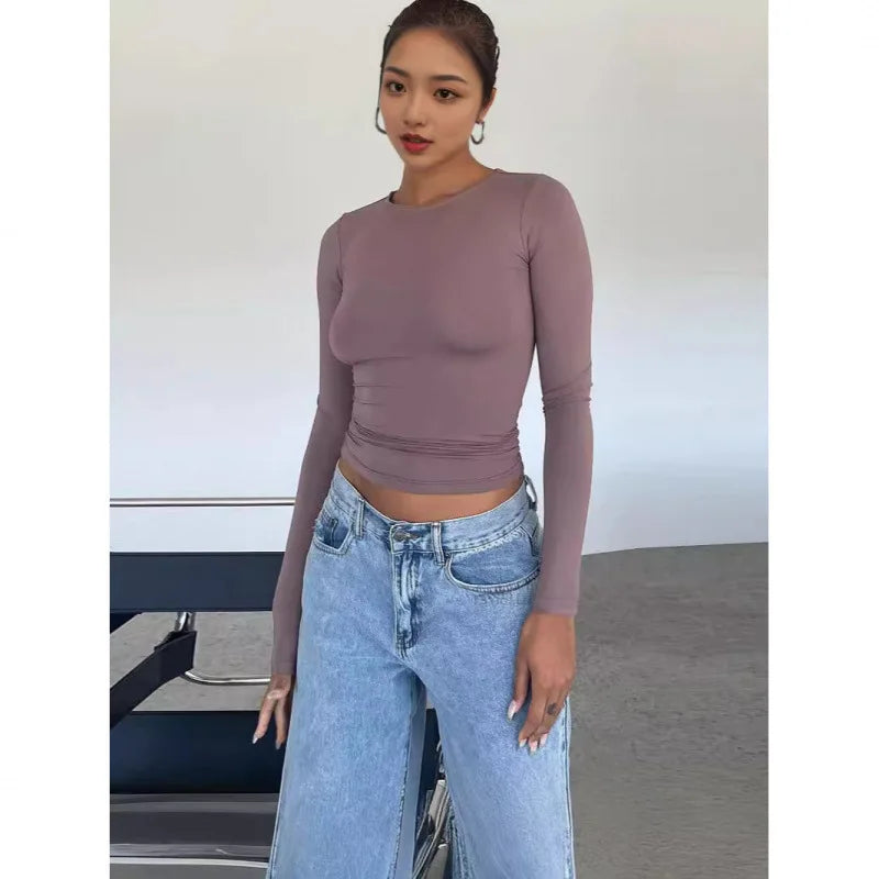 Basic Long Sleeve Crew Neck T-Shirt - Essential Top