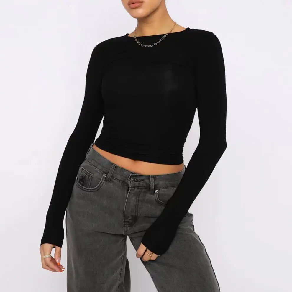 Basic Long Sleeve Crew Neck T-Shirt - Essential Top