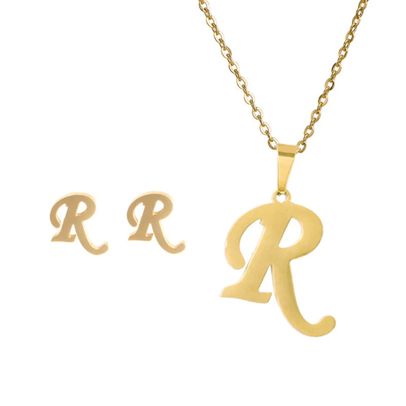 Personalized Initial Necklace & Earrings Set - Letter Jewelry Gift