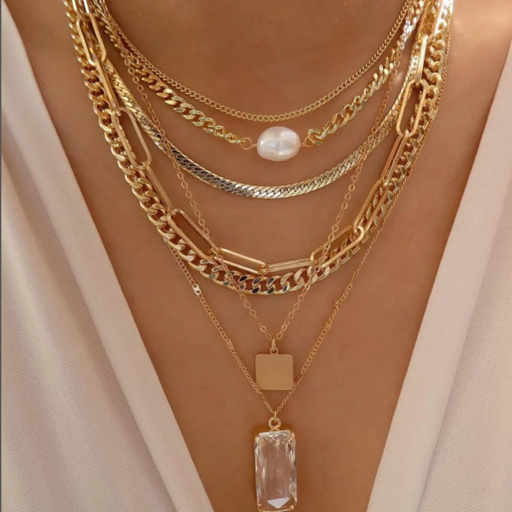 Layered Gold Necklace Set - 5 Piece Chain Collection