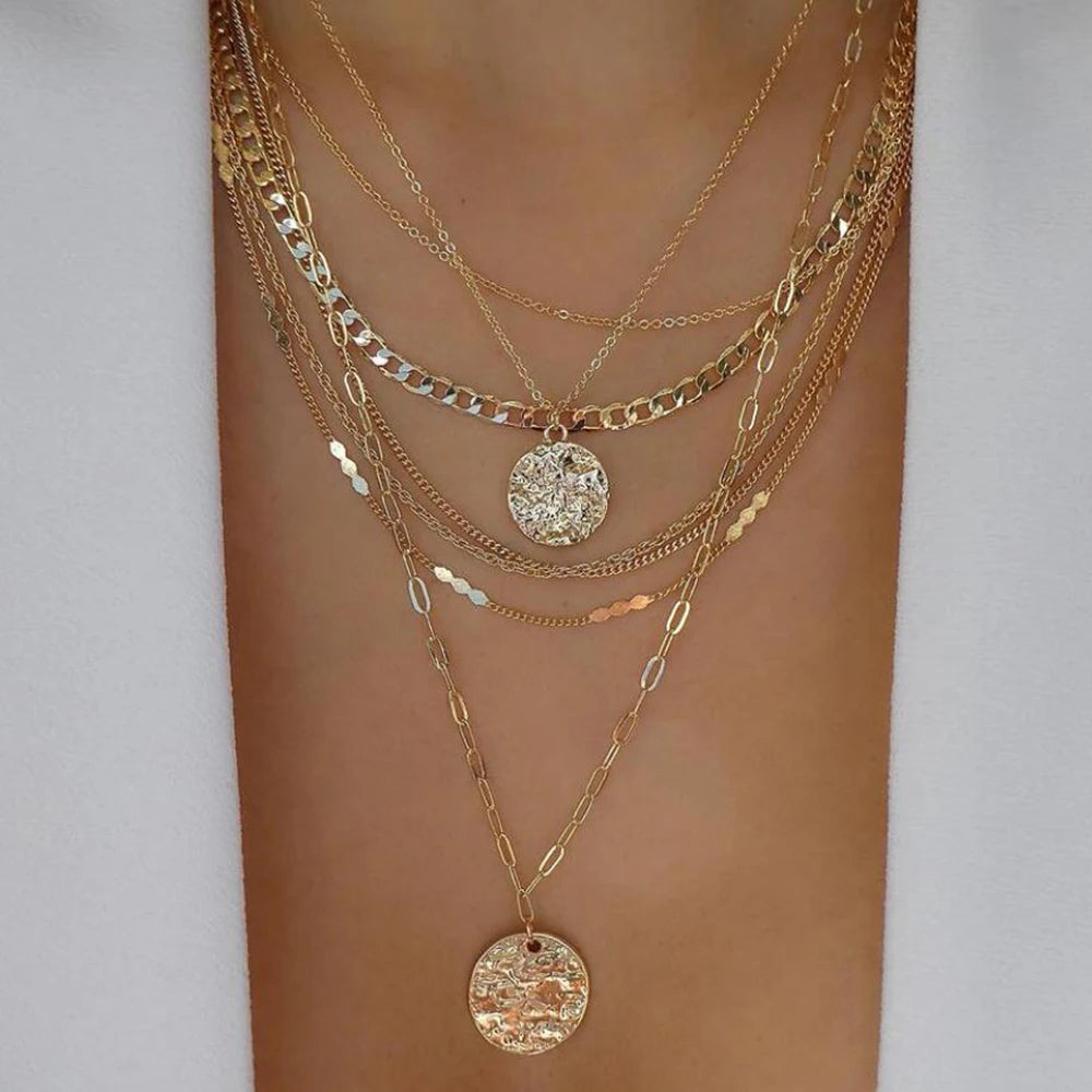Layered Gold Necklace Set - 5 Piece Chain Collection