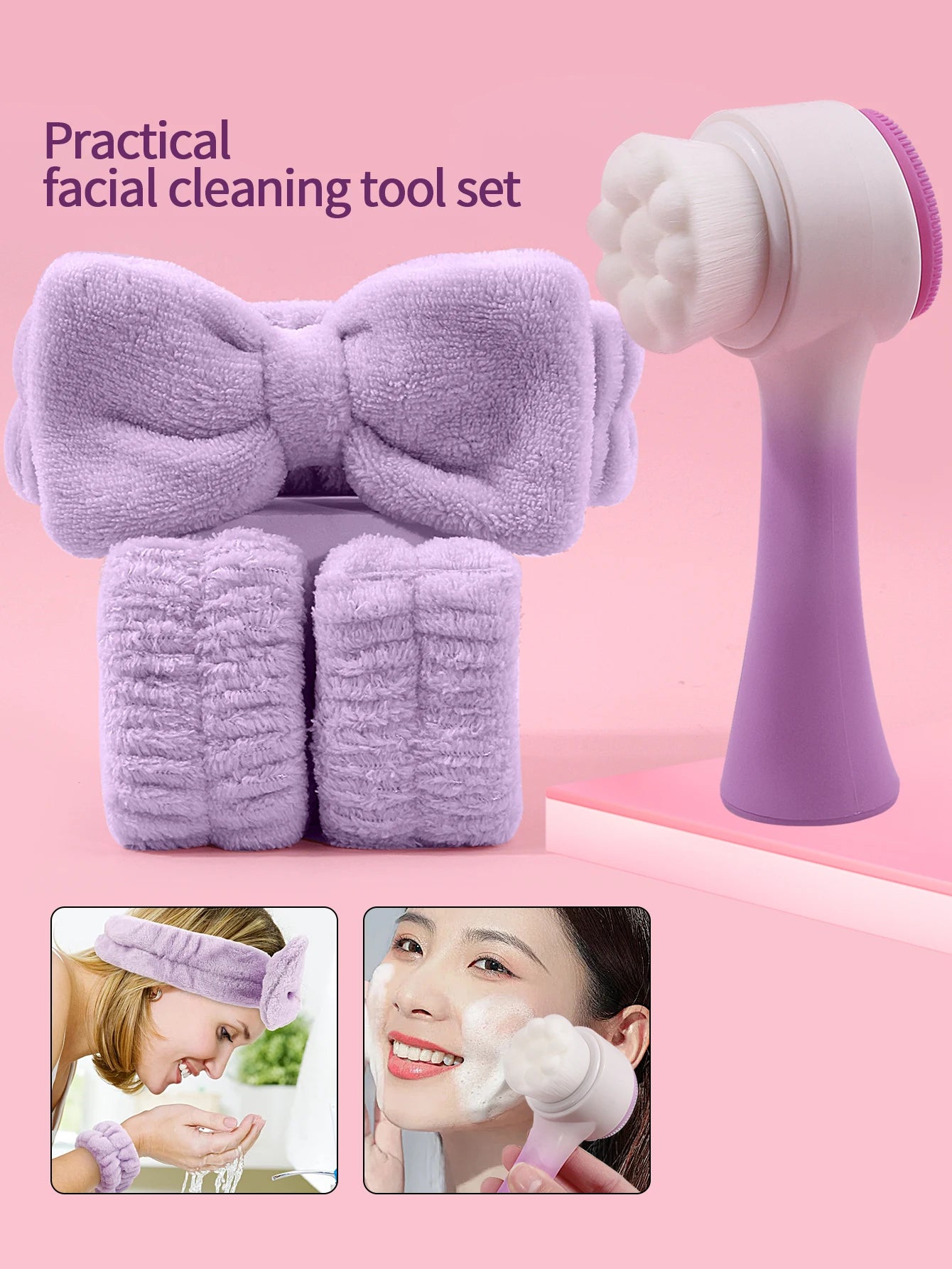Silicone Facial Cleansing Brush Set - 4 Pieces
