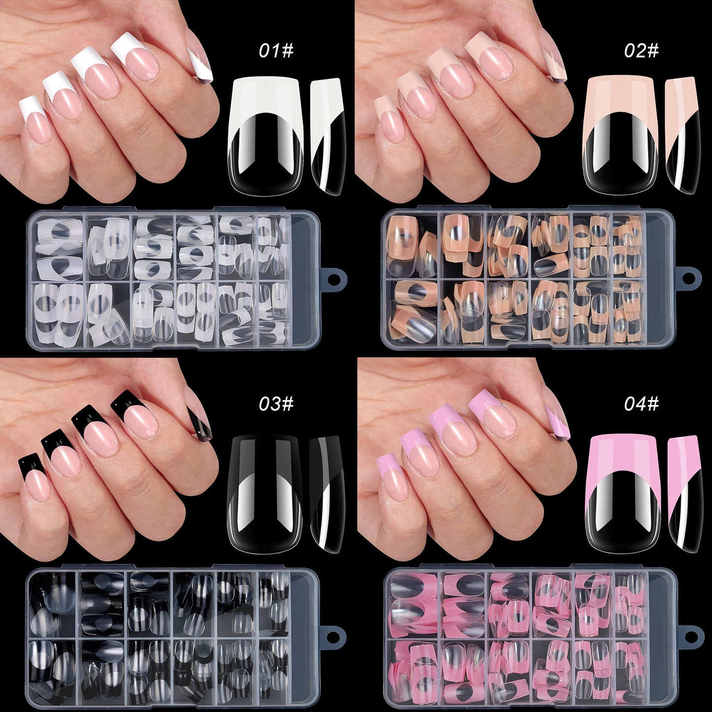 Press On Nails 120pcs | French Acrylic Full Cover Nail Tips | Mixed Sizes