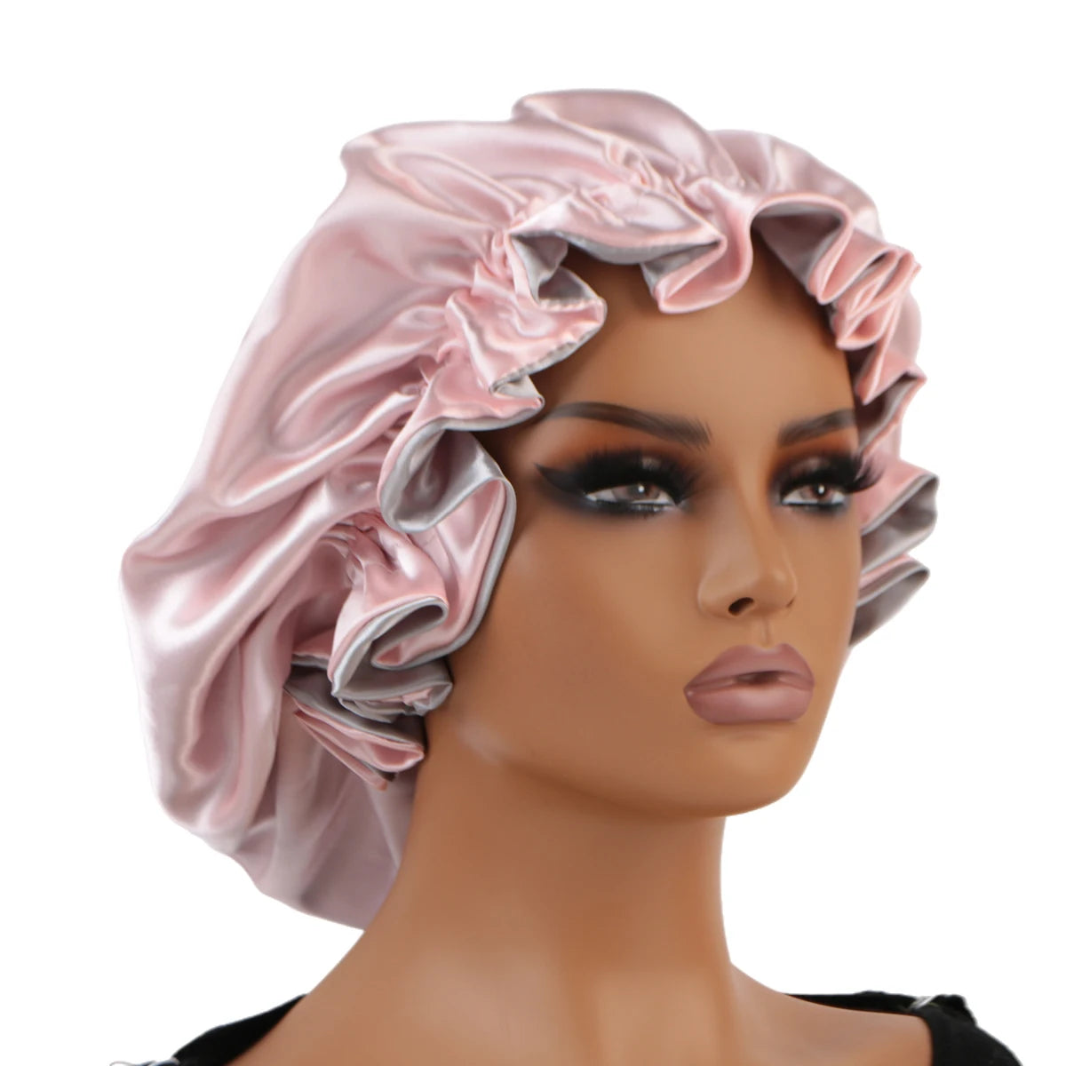 Double Layer Satin Sleep Bonnet – Lace Edge Hair Cap for Women | Curly & Natural Hair