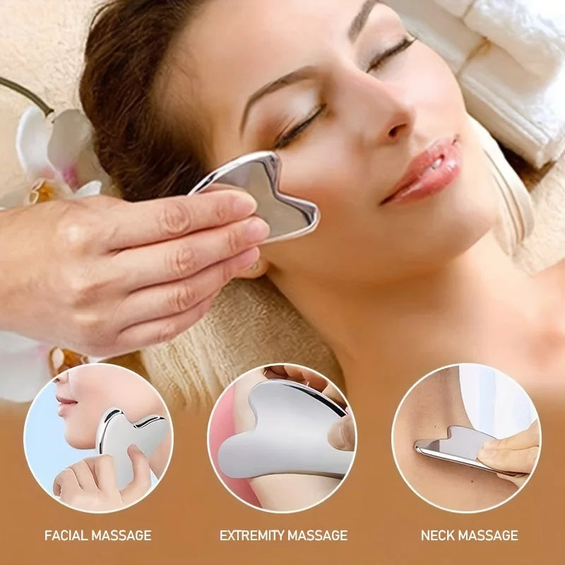 2 PCS Lymphatic Drainage Facial Massage Tool Set - Stainless Steel Gua Sha