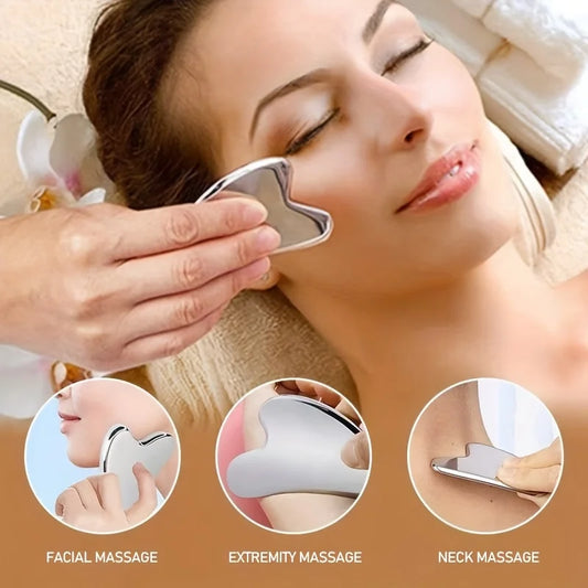 2 PCS Lymphatic Drainage Facial Massage Tool Set - Stainless Steel Gua Sha