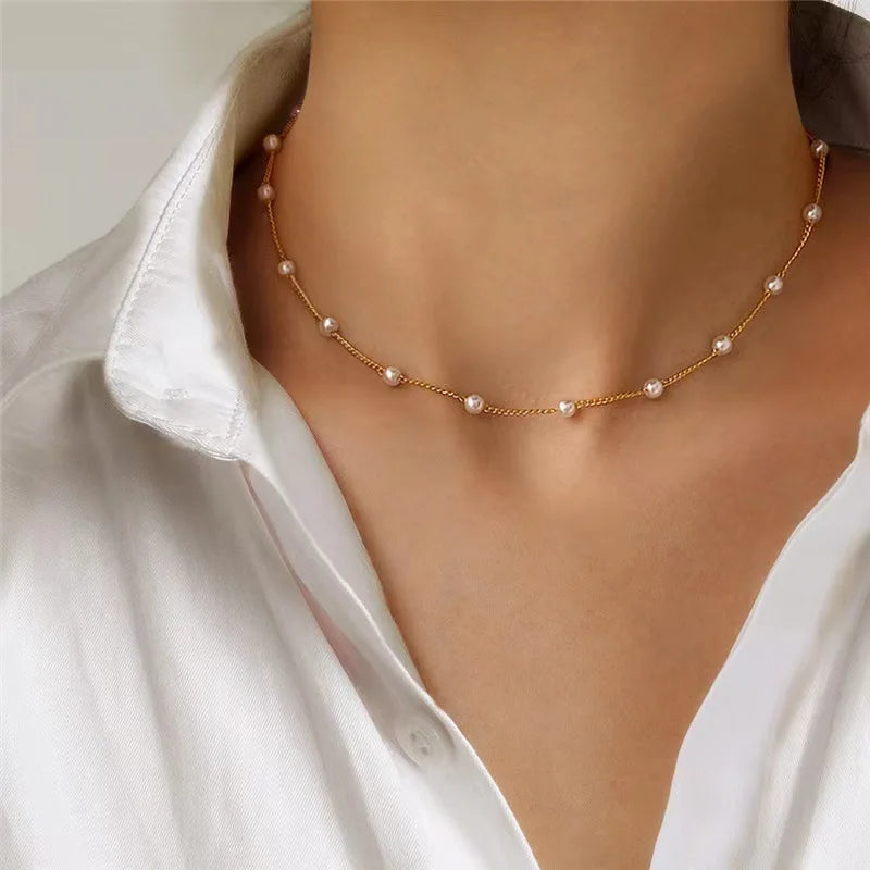 Heart Pendant Pearl Necklace Set | 14K Gold Choker for Women