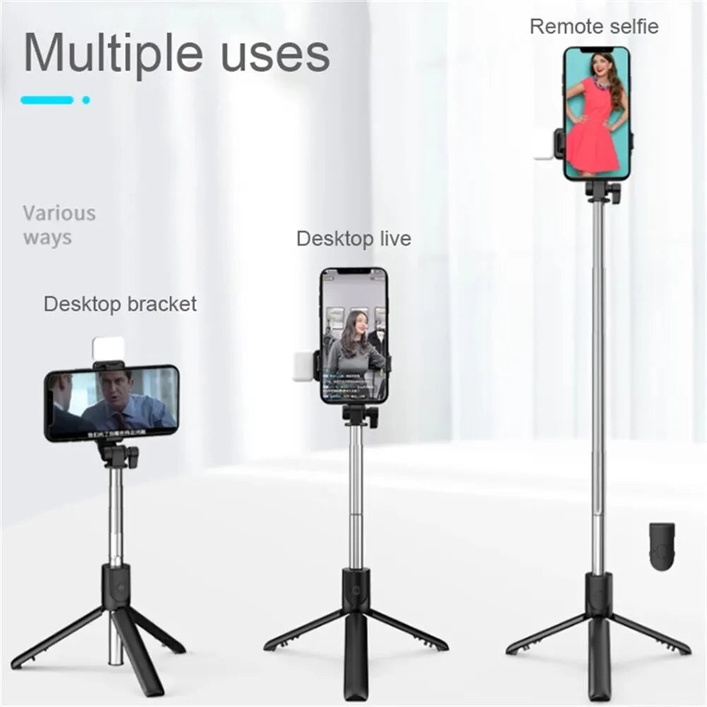 Selfie Stick Tripod with Bluetooth Remote & LED Fill Light – Phone Holder for Live Streaming