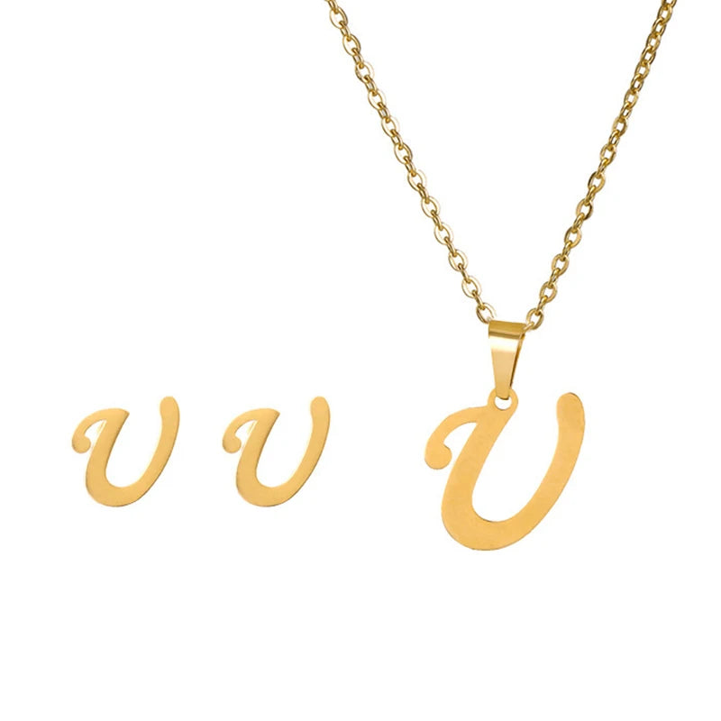 Personalized Initial Necklace & Earrings Set - Letter Jewelry Gift