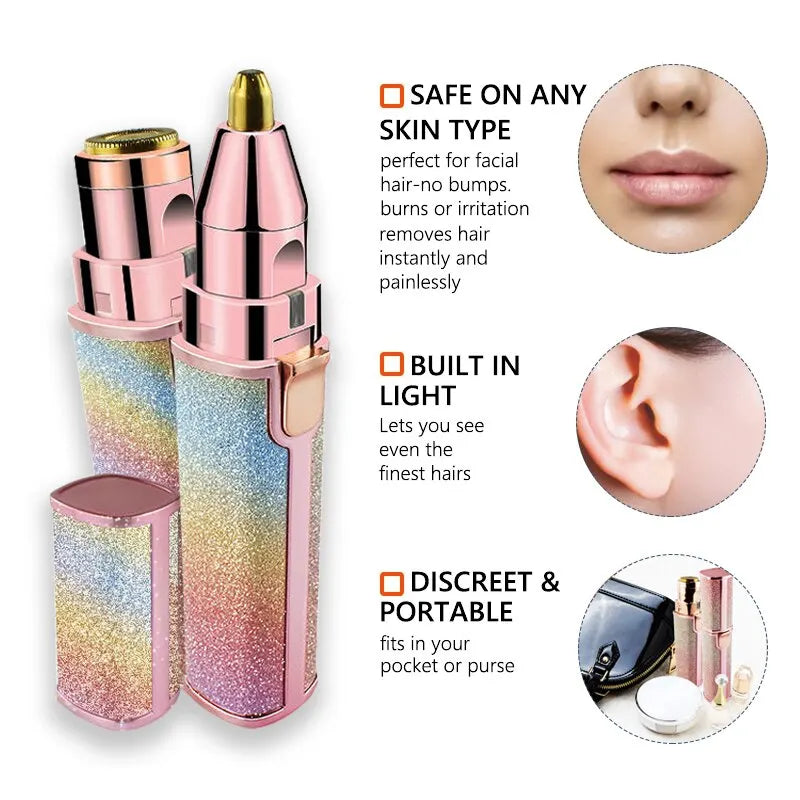 Rechargeable Eyebrow Trimmer with LED Light - 2-in-1 USB Facial Hair Remover