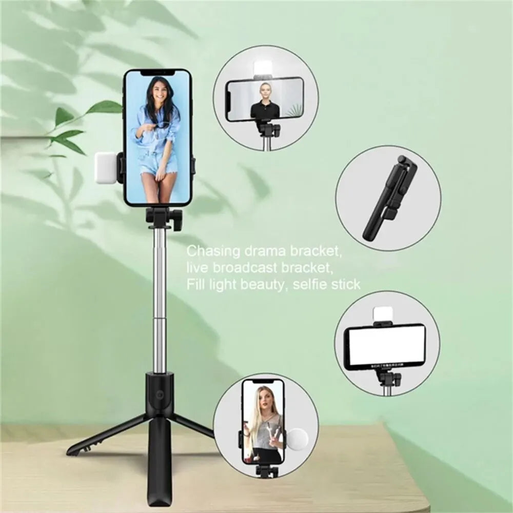 Selfie Stick Tripod with Bluetooth Remote & LED Fill Light – Phone Holder for Live Streaming