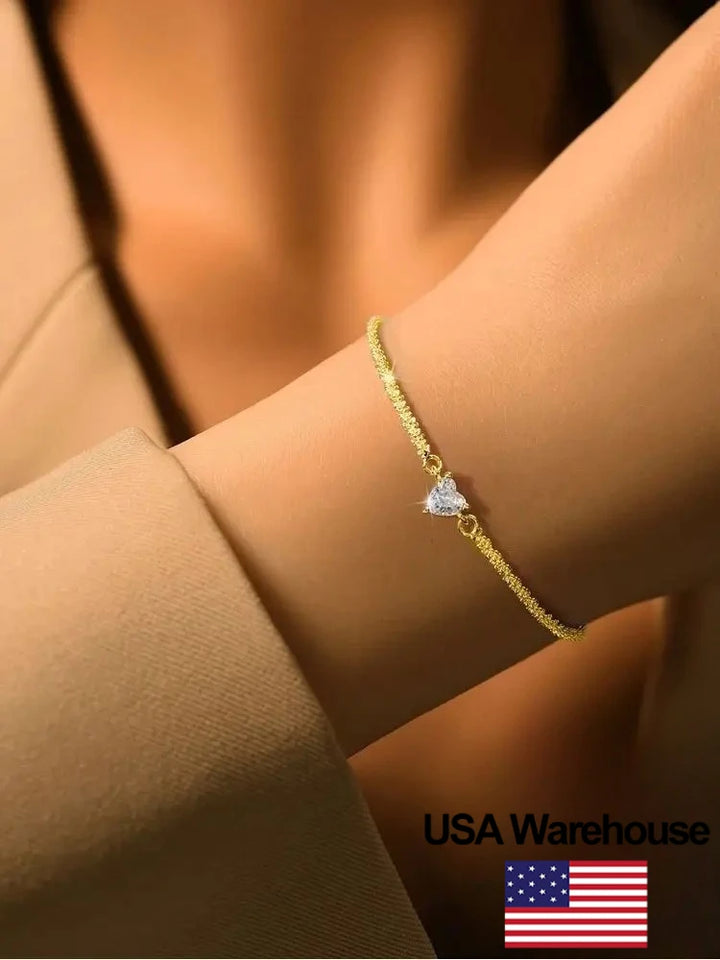 Sterling Silver Heart Bracelet - 925 Silver Zircon Love Charm