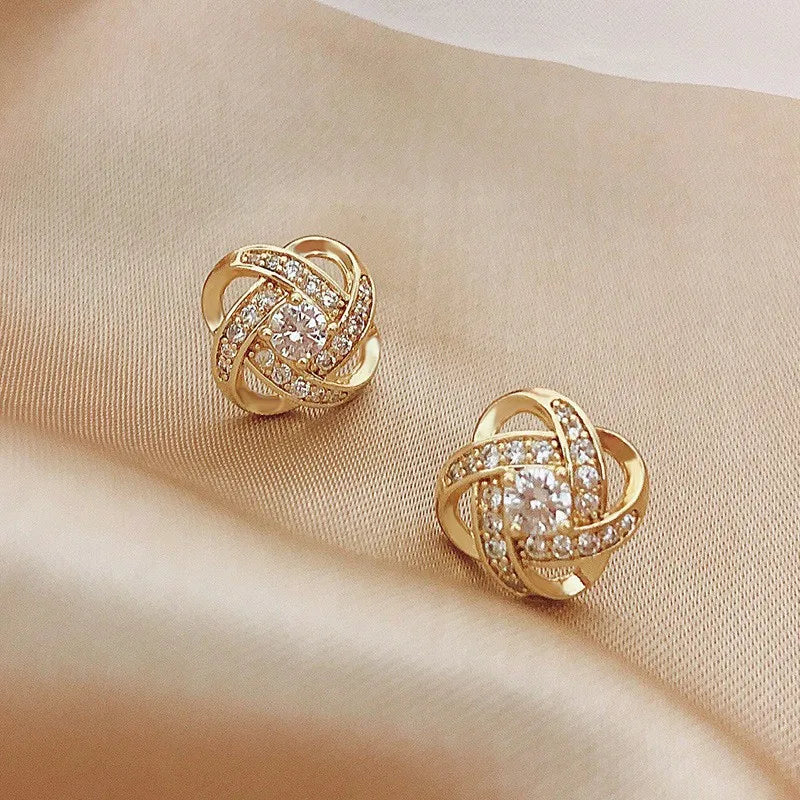 Zircon Cross Stud Earrings - Geometric Hollow Design