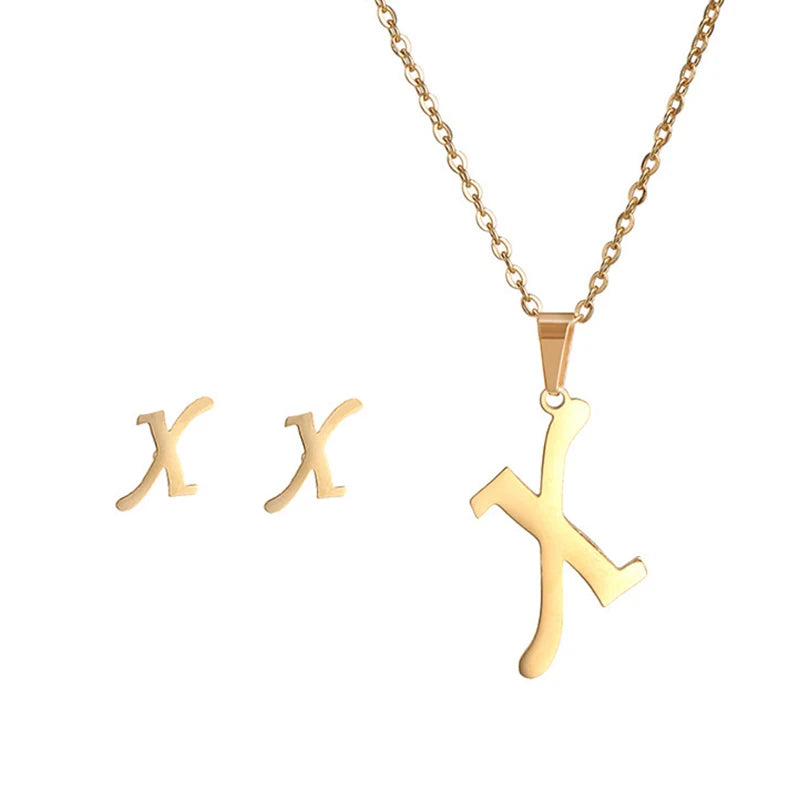 Personalized Initial Necklace & Earrings Set - Letter Jewelry Gift