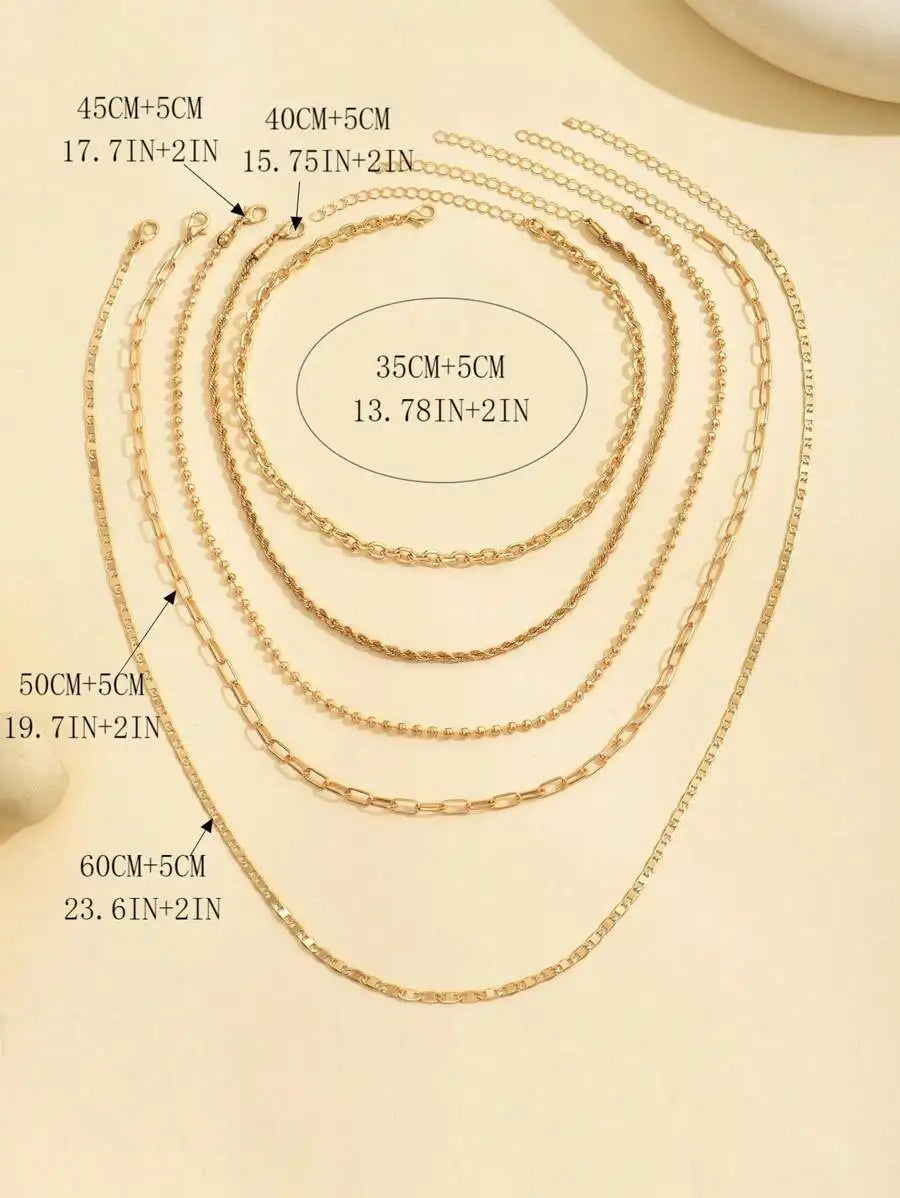 Layered Gold Necklace Set - 5 Piece Chain Collection