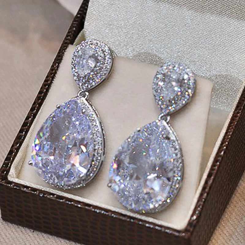 Crystal Drop Earrings - Sparkling Zirconia Statement Jewelry