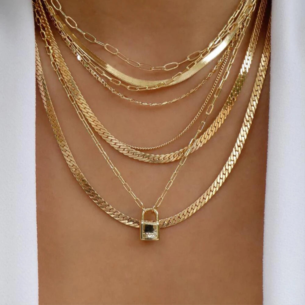 Layered Gold Necklace Set - 5 Piece Chain Collection