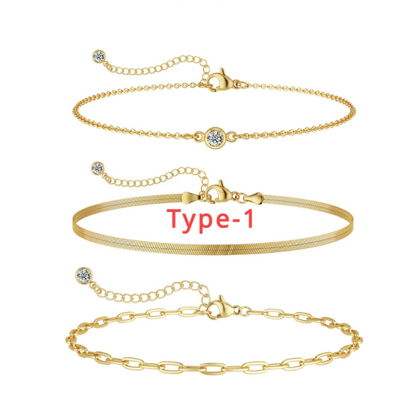 Gold Layered Bracelet Set - 3 Piece Waterproof Stackable Jewelry