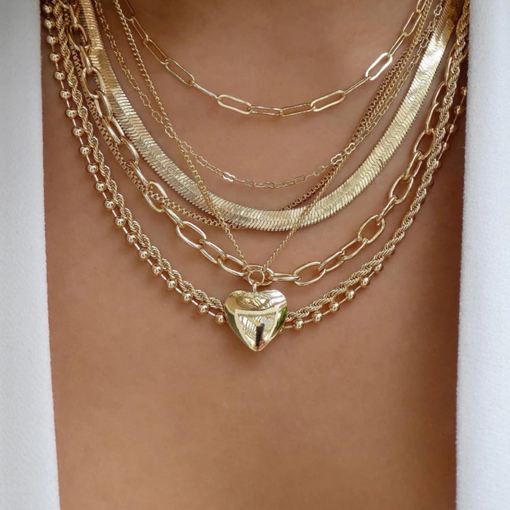 Layered Gold Necklace Set - 5 Piece Chain Collection