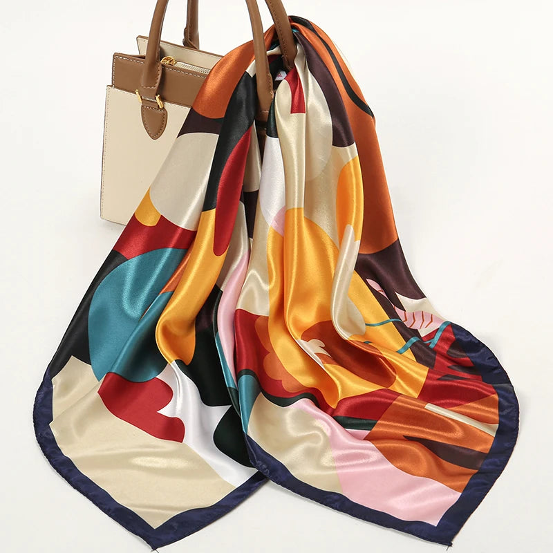Silk Printed Square Scarf for Women – Versatile Satin Shawl & Headband | Lamaquise