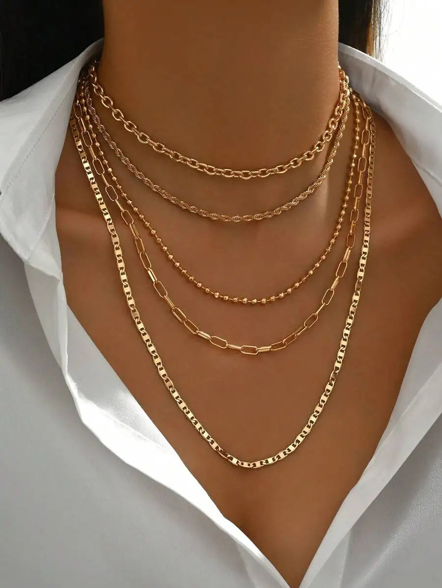 Layered Gold Necklace Set - 5 Piece Chain Collection