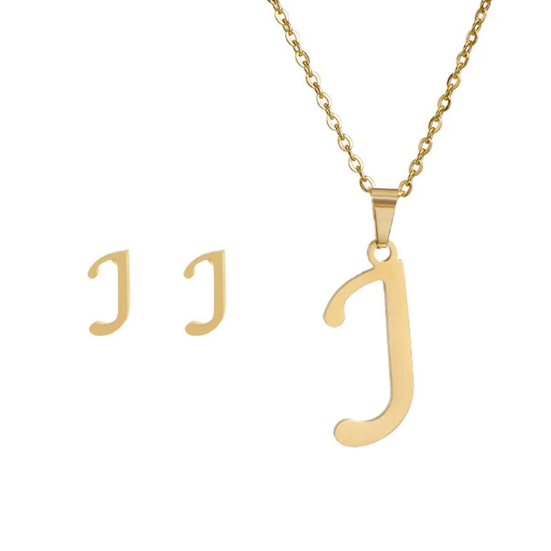 Personalized Initial Necklace & Earrings Set - Letter Jewelry Gift