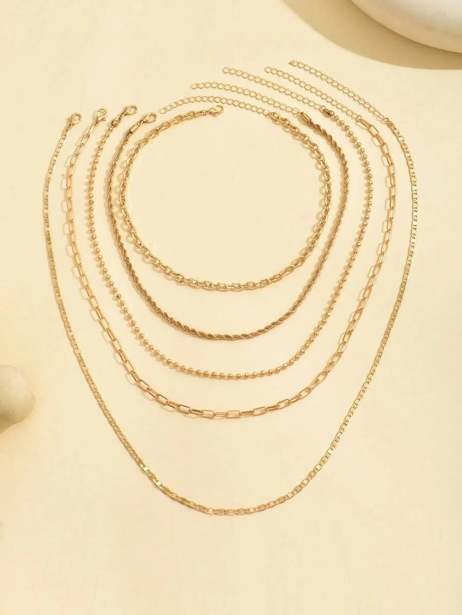 Layered Gold Necklace Set - 5 Piece Chain Collection