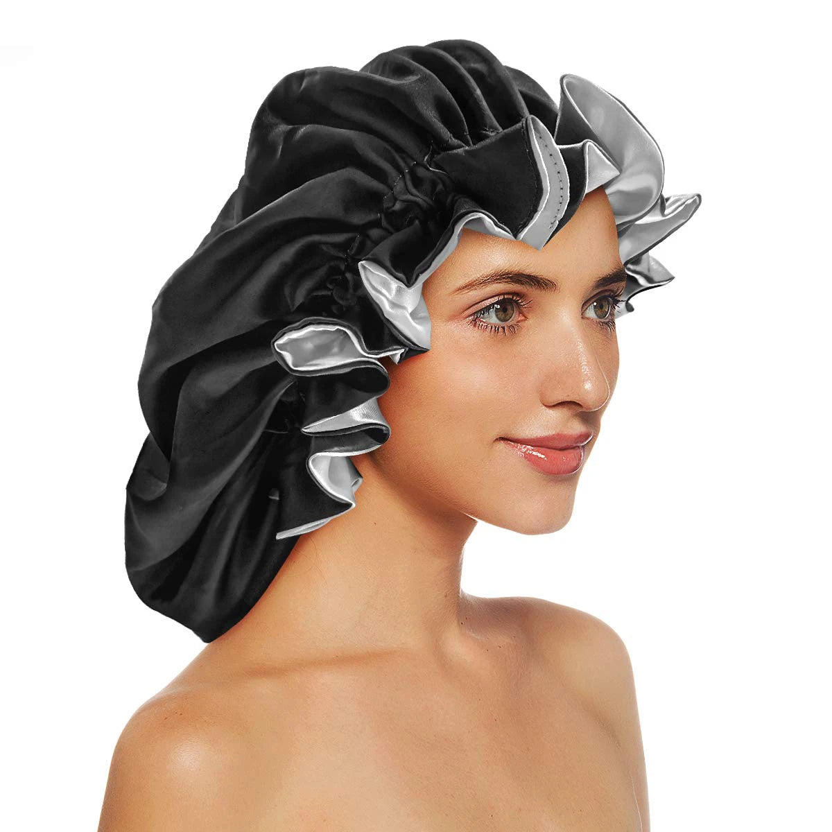 Double Layer Satin Sleep Bonnet – Lace Edge Hair Cap for Women | Curly & Natural Hair