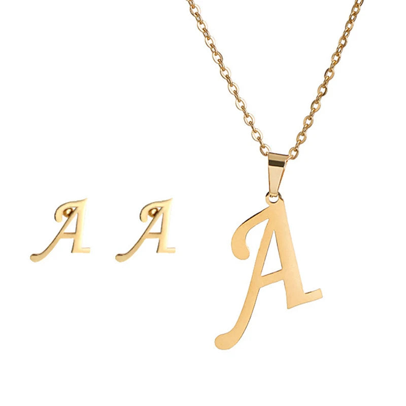 Personalized Initial Necklace & Earrings Set - Letter Jewelry Gift
