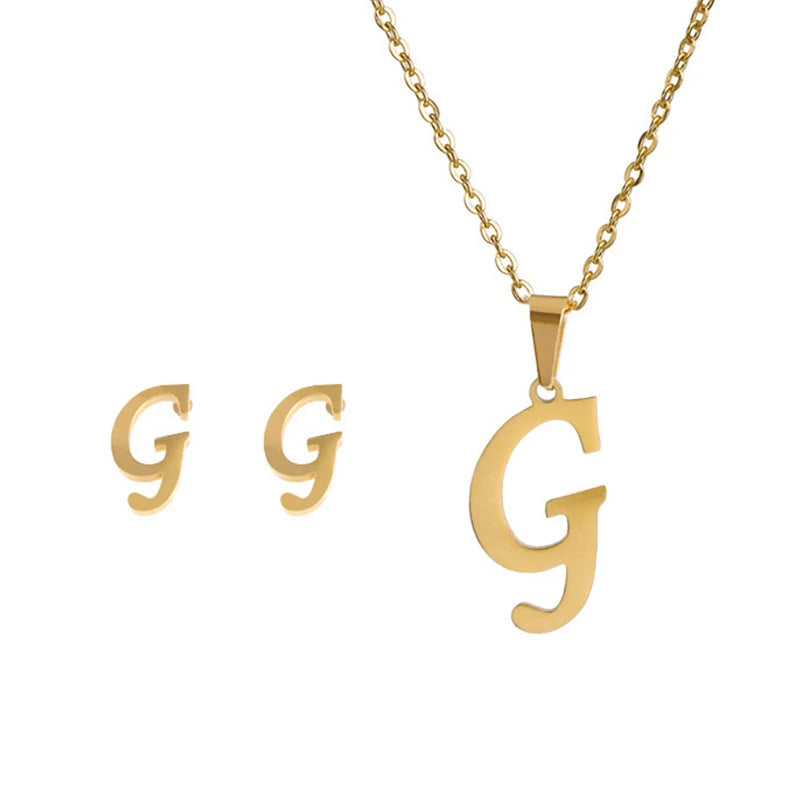 Personalized Initial Necklace & Earrings Set - Letter Jewelry Gift