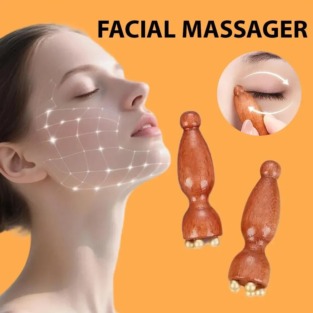 Lymphatic Facial Contour Brush & Brass Lotus Eye Massage Tool - Sandalwood Acupressure Set