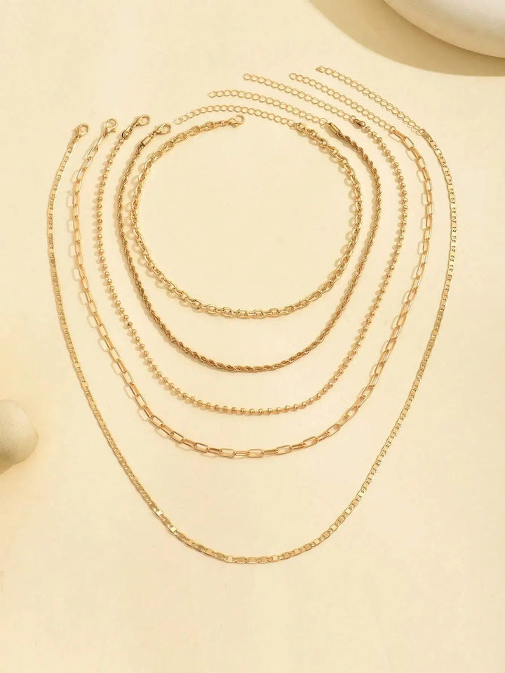 Layered Gold Necklace Set - 5 Piece Chain Collection