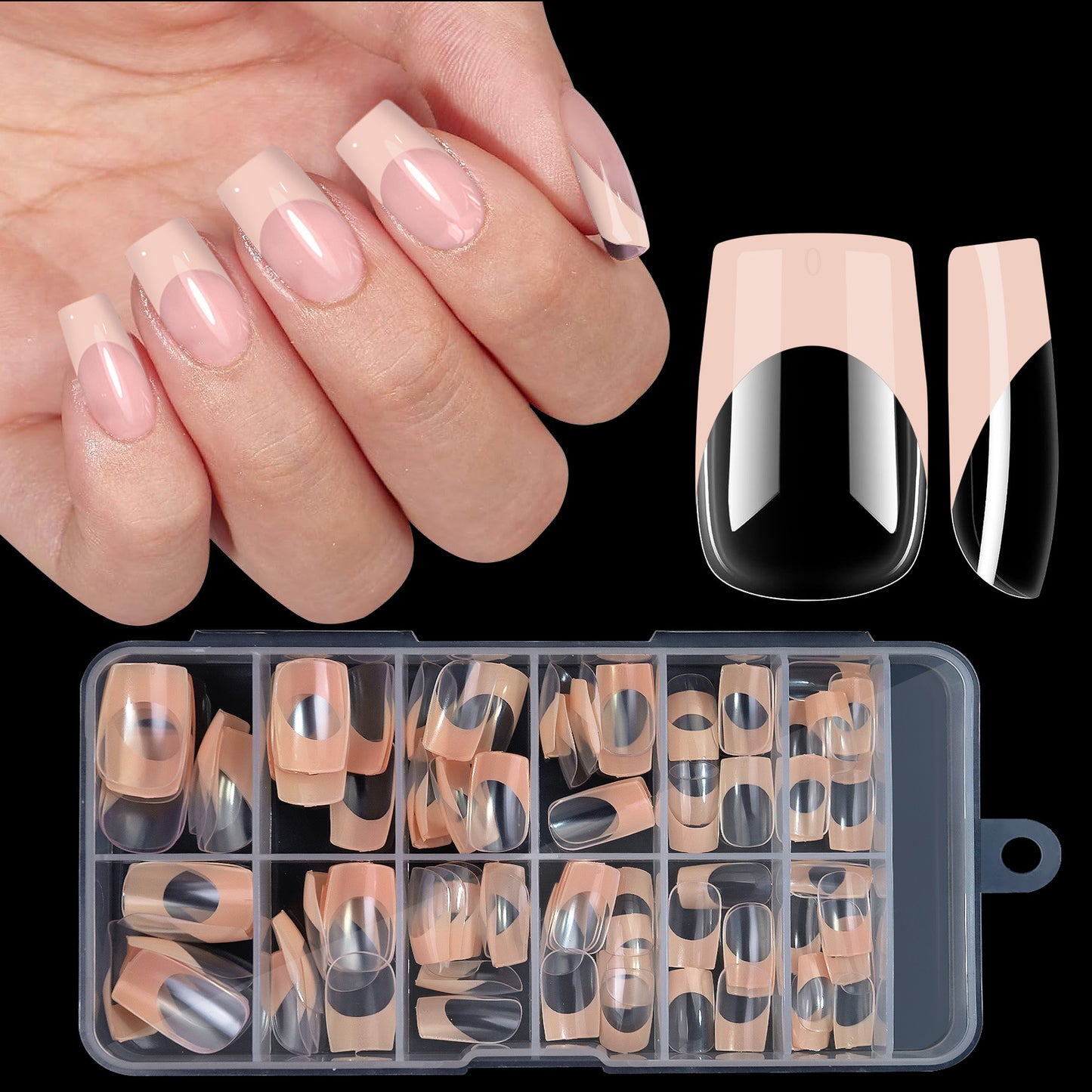 Press On Nails 120pcs | French Acrylic Full Cover Nail Tips | Mixed Sizes