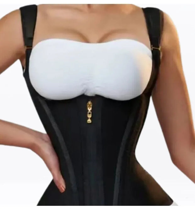 Latex Waist Cover 15 Bone Straightening Tank Top with Waist Bundle, Waist Belt, Zipper Buckle, Retro Shaper Top