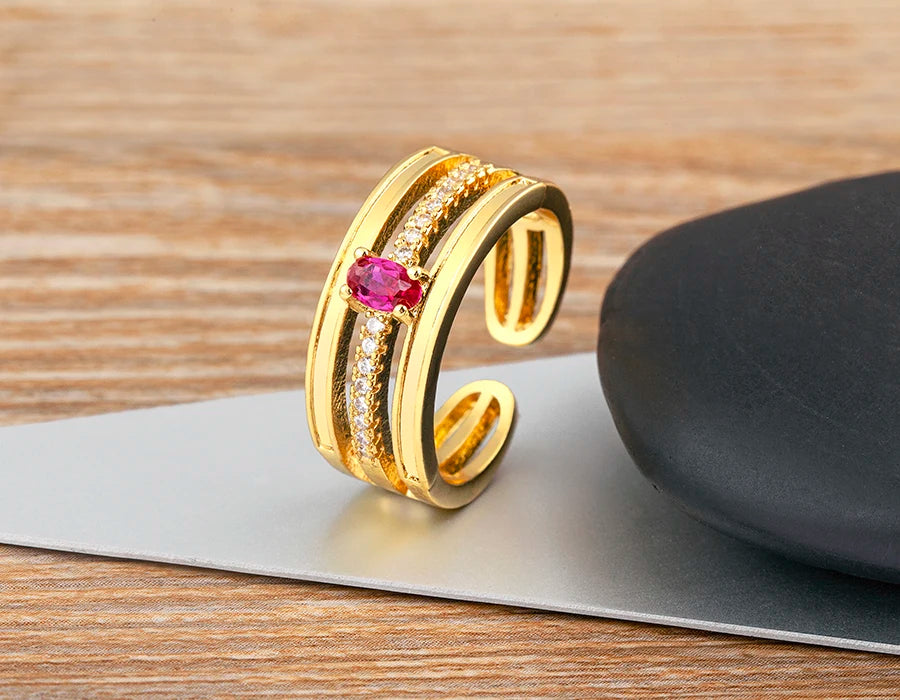 Adjustable Layered Ring - Dazzling Zirconia Statement Jewelry