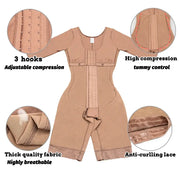Full body Colombian girdle bodysuit with adjustable hooks, high compression tummy control, breathable fabric and anti-curling lace.