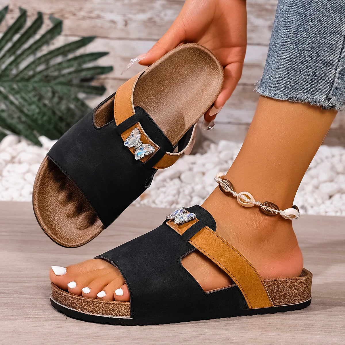 Women's Platform Slide Sandals — Pleated PU Upper, Rubber Sole | Summer