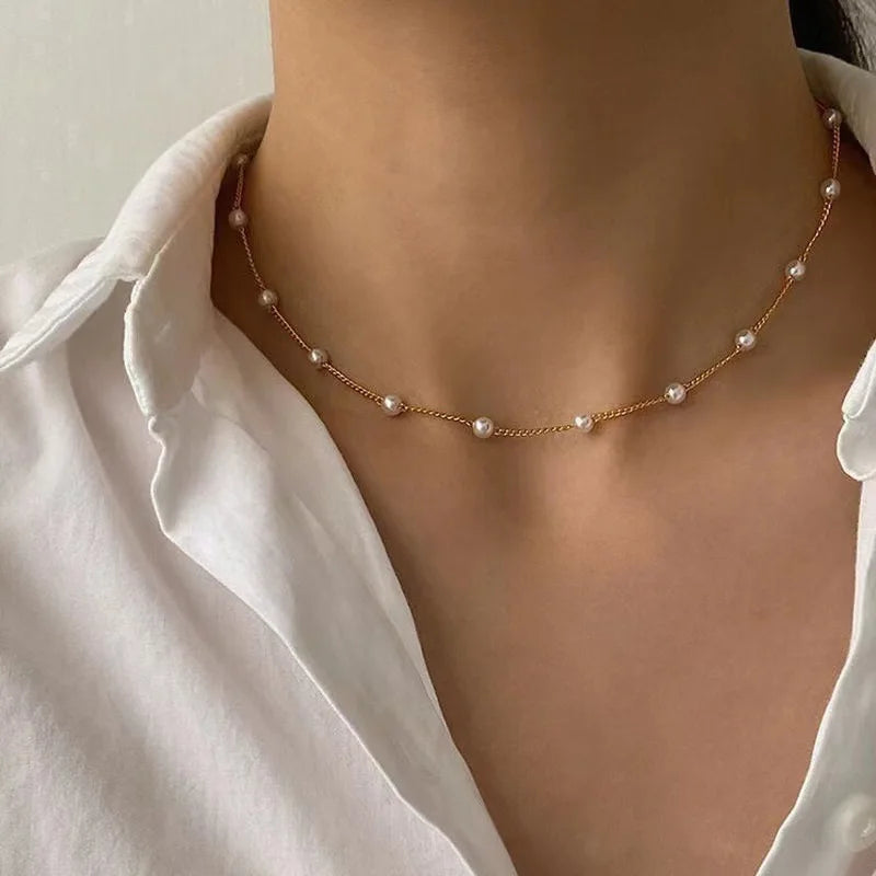 Heart Pendant Pearl Necklace Set | 14K Gold Choker for Women
