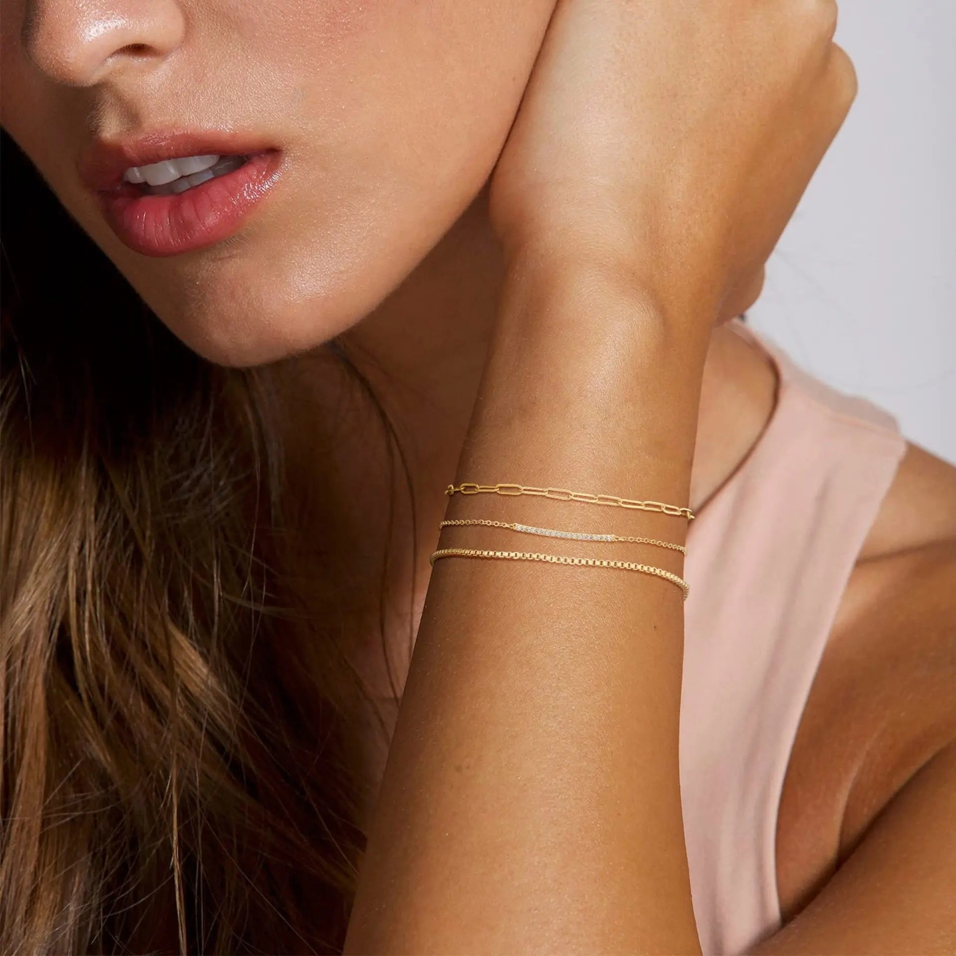 Gold Layered Bracelet Set - 3 Piece Waterproof Stackable Jewelry