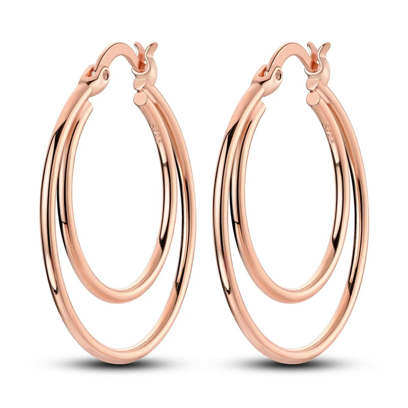 925 Sterling Silver Minimalist Hoop Earrings - Rose Gold & Yellow Gold