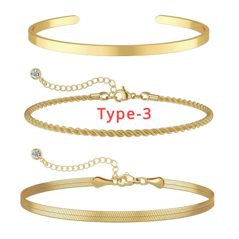 Gold Layered Bracelet Set - 3 Piece Waterproof Stackable Jewelry