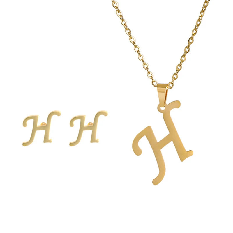 Personalized Initial Necklace & Earrings Set - Letter Jewelry Gift