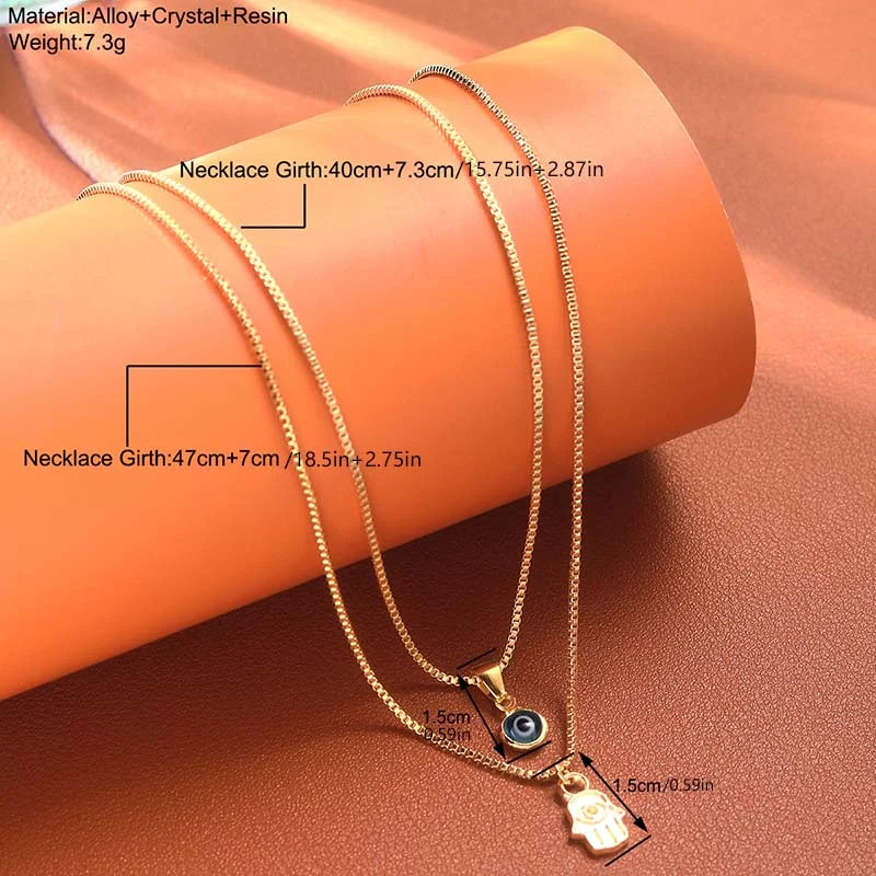 Double Layer Evil Eye Necklace - Turkish Protection Charm with Zircon