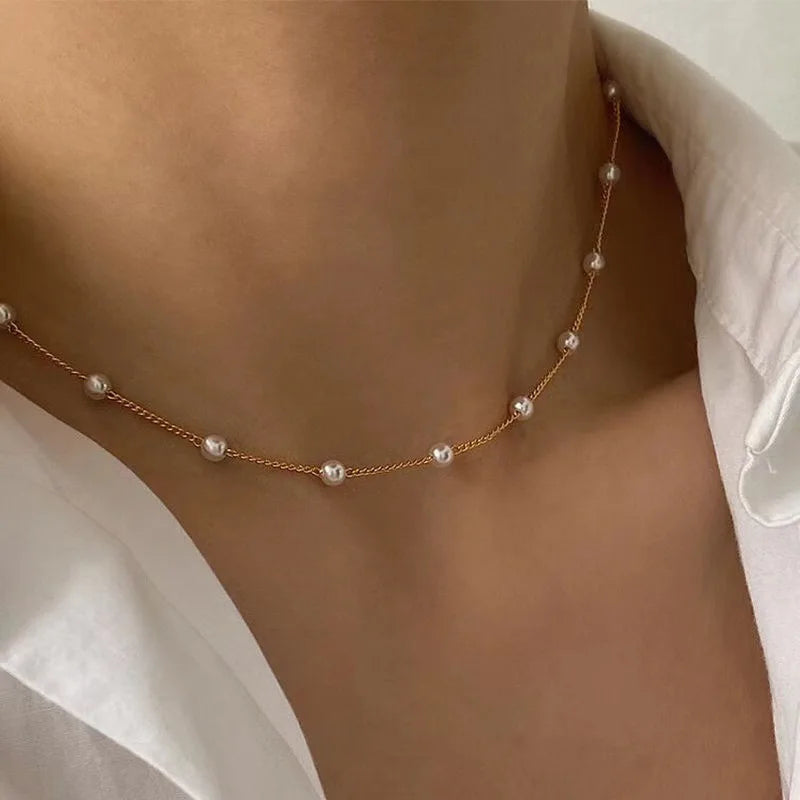 Heart Pendant Pearl Necklace Set | 14K Gold Choker for Women