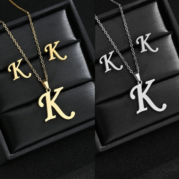 Personalized Initial Necklace & Earrings Set - Letter Jewelry Gift