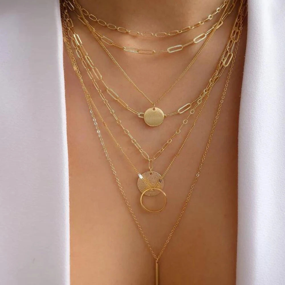 Layered Gold Necklace Set - 5 Piece Chain Collection