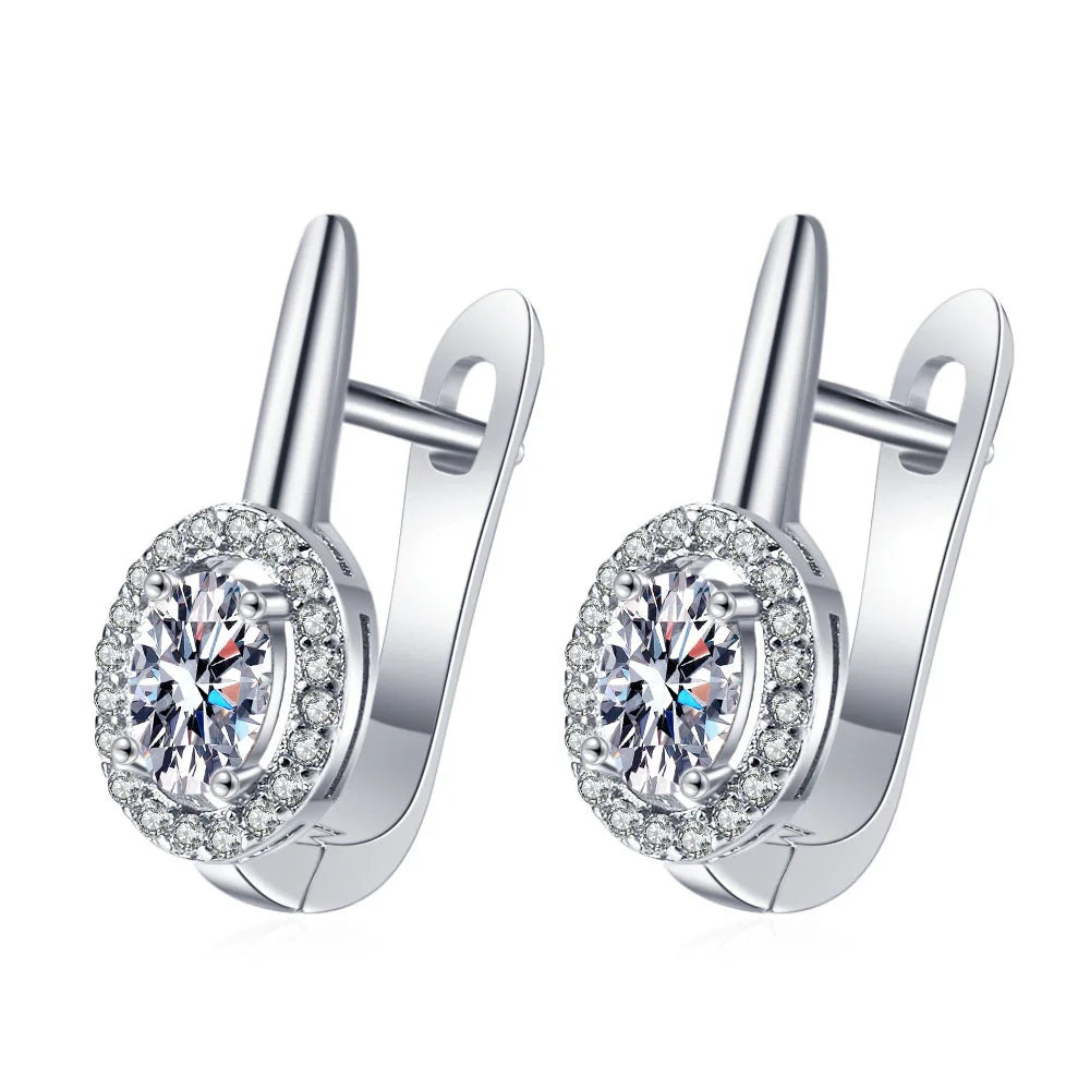 925 Sterling Silver Purple Zirconia Stud Earrings - Vintage Elegant Design