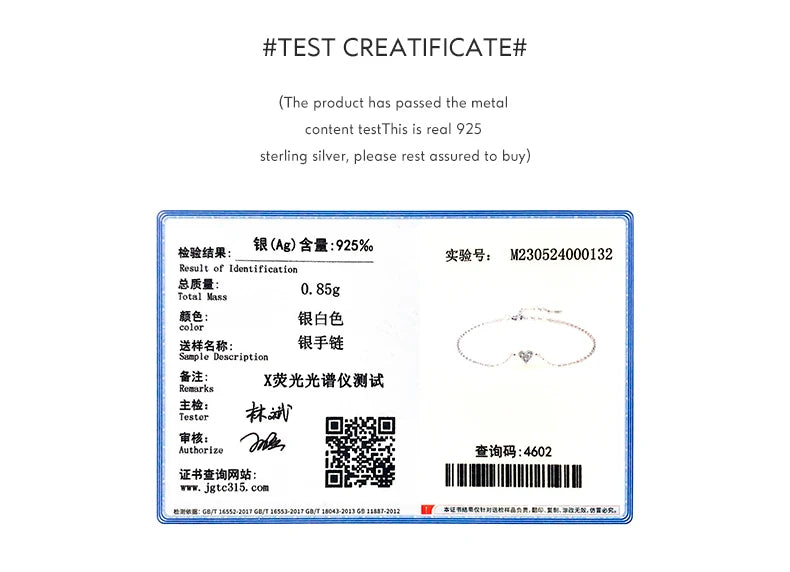 Sterling Silver Heart Bracelet - 925 Crystal Charm Jewelry