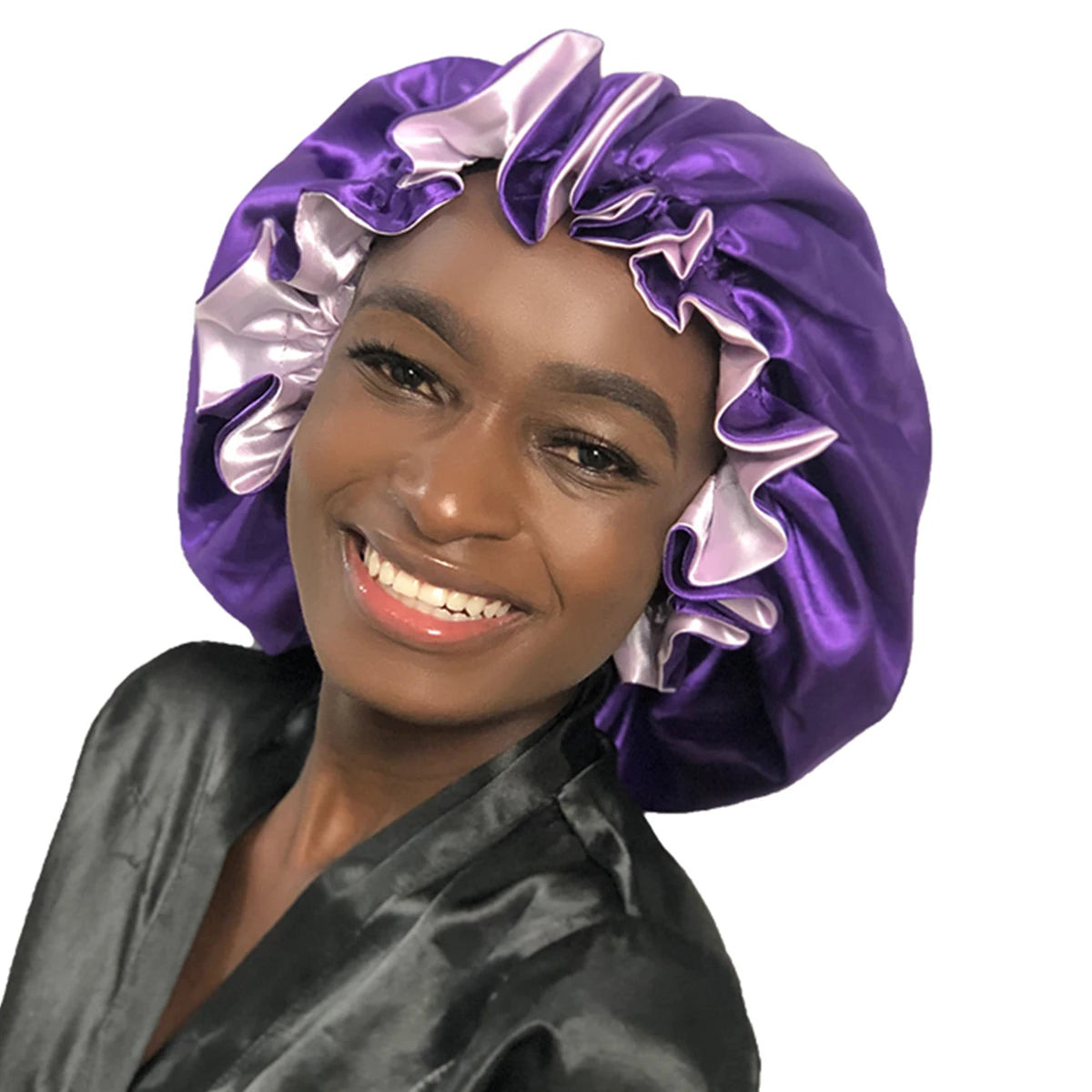 Double Layer Satin Sleep Bonnet – Lace Edge Hair Cap for Women | Curly & Natural Hair